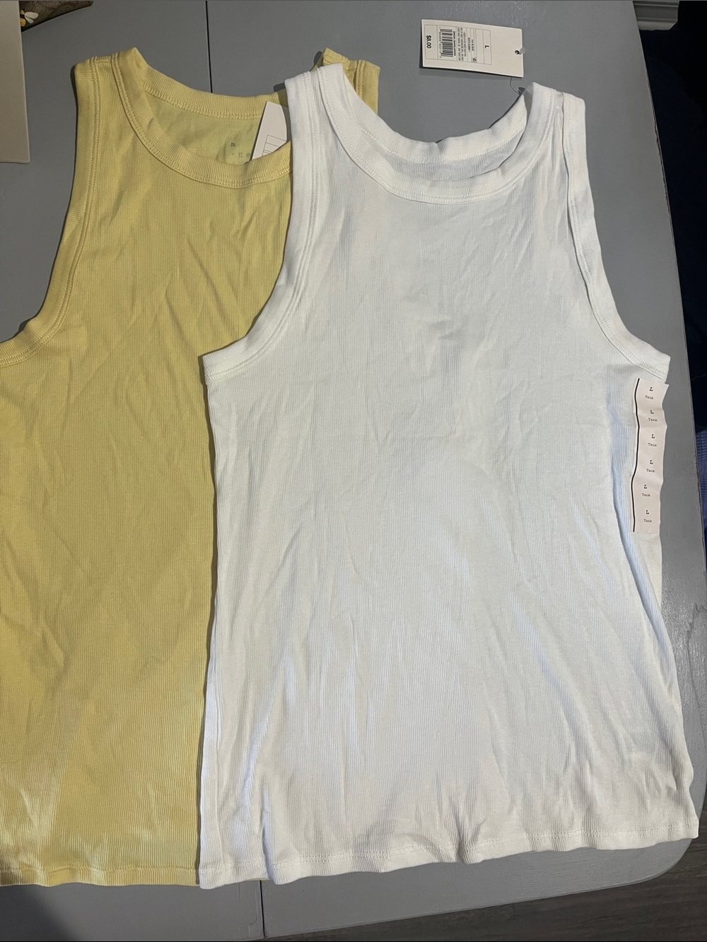 a new day Women’s Ribbed Tank Tops - White and Light Yellow Set
